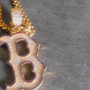 Gold Letter B Pendant Necklace with Crystal Accents